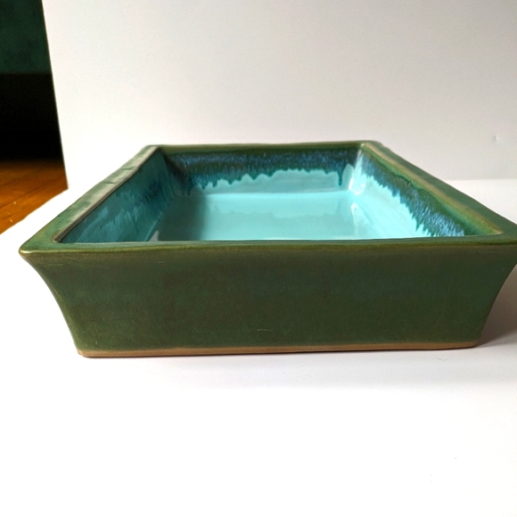 Mid Century O.M.C. Japan Signed Ikebana Suiban Bonsai Tray Bright Blue and Green - Picture 7 of 8